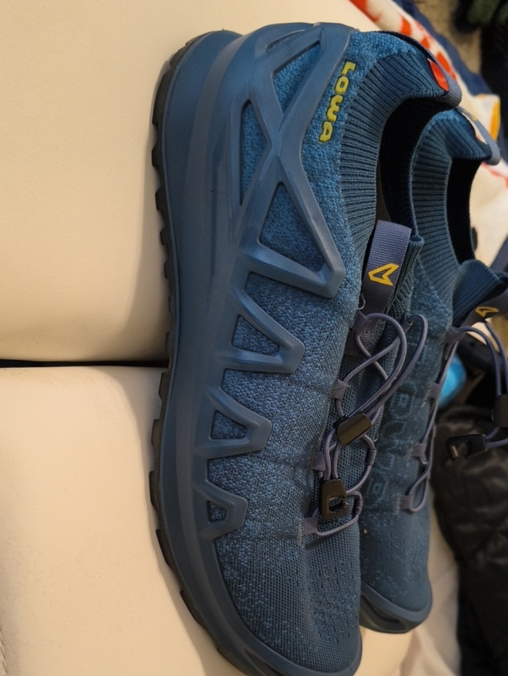 Lowa Men's Navy Knit Athletic Trail Shoes with Yellow Accents